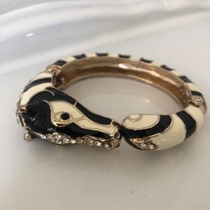 Vintage Zebra enamel over gold metal with rhinestones